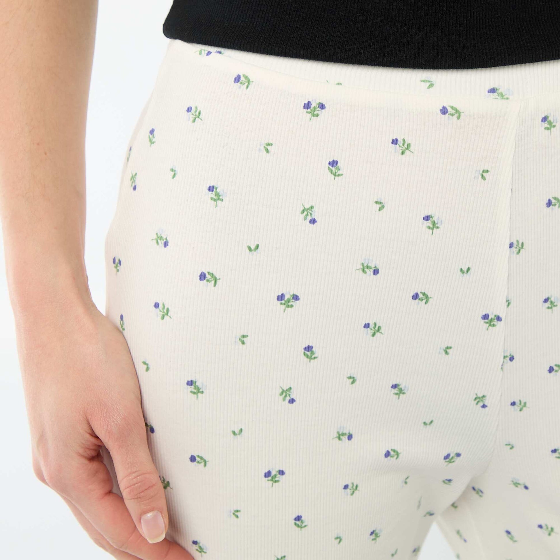 Pantalon côtelé de nuit all-over 'fleur' BLANC