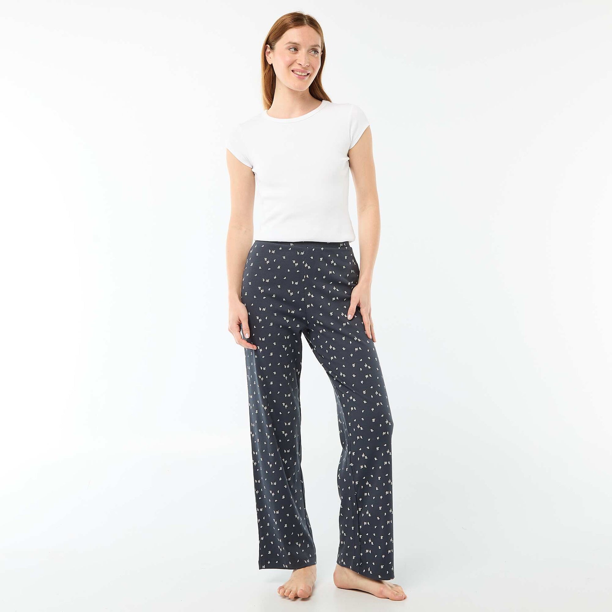 Pantalon côtelé de nuit all-over 'fleur' BLEU