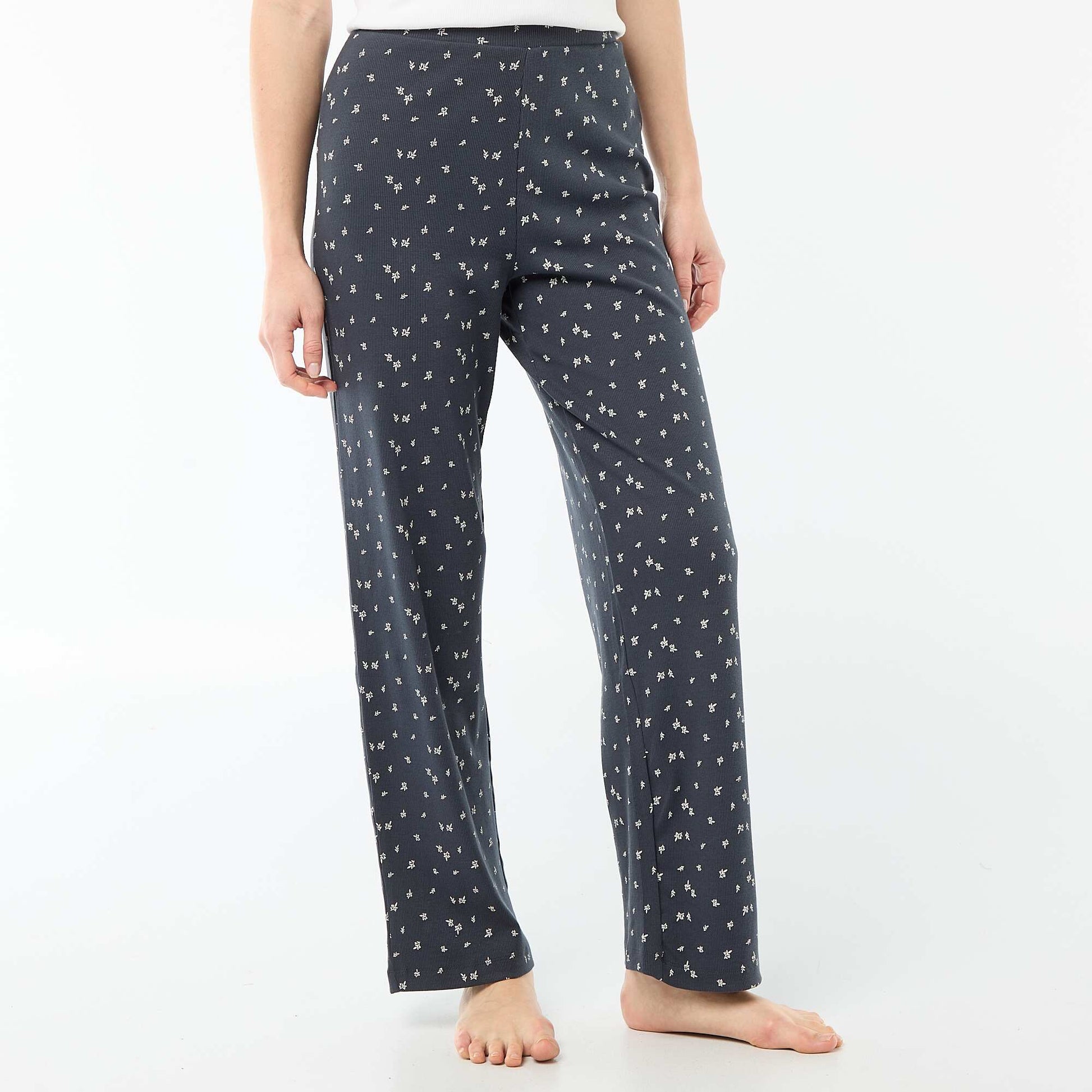 Pantalon côtelé de nuit all-over 'fleur' BLEU
