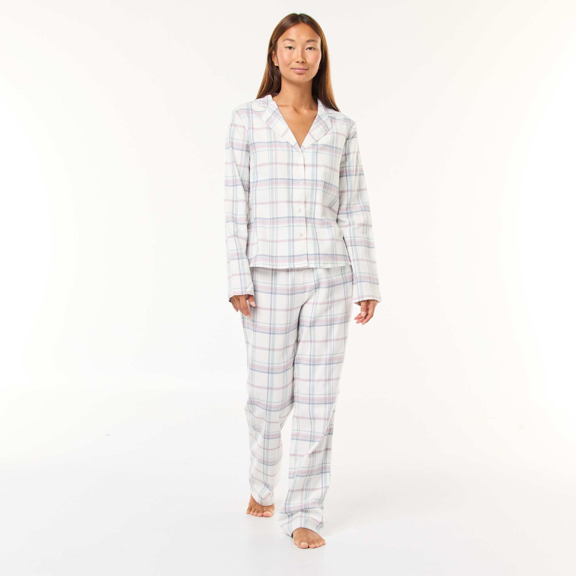 Pyjama long 2 pièces chemisier + pantalon - 2 pièces BLANC