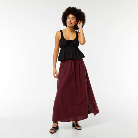 Jupe midi large avec fente ROUGE