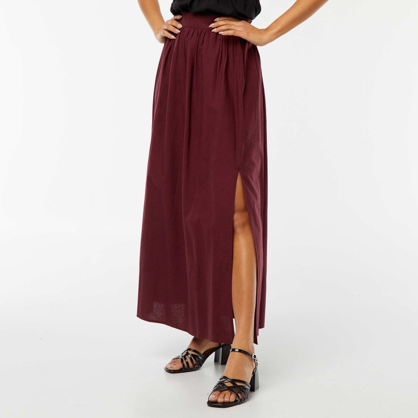 Jupe midi large avec fente ROUGE