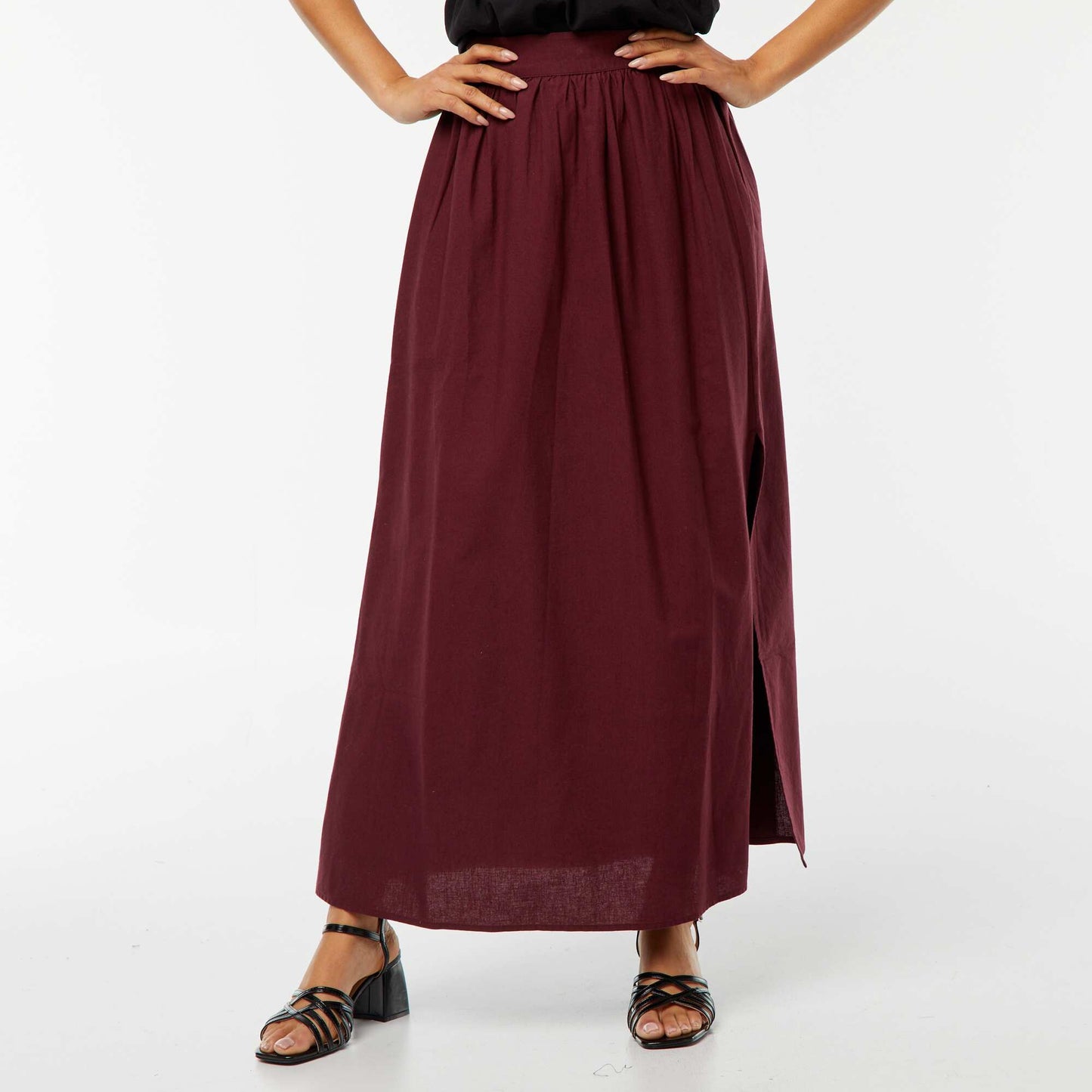 Jupe midi large avec fente ROUGE