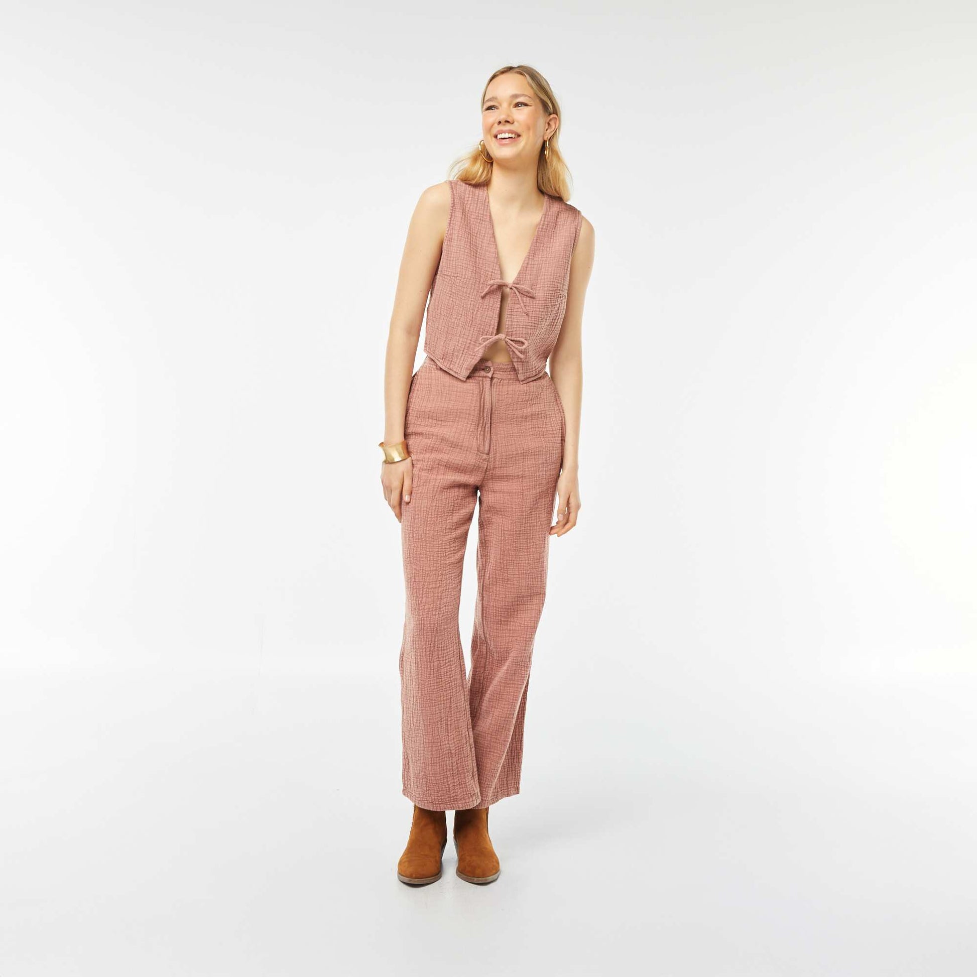 Gilet sans manches avec liens à nouer ROSE