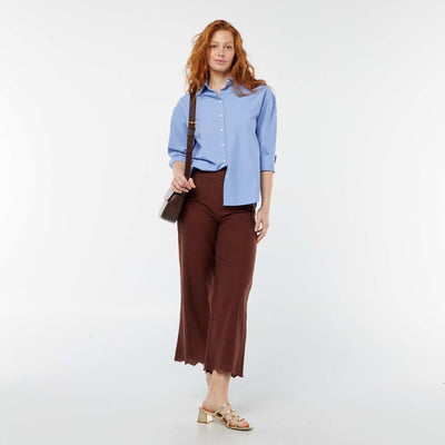 Pantalon large avec broderies anglaises MARRON