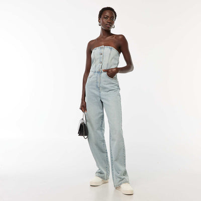 Combinaison bustier en jean BLEU