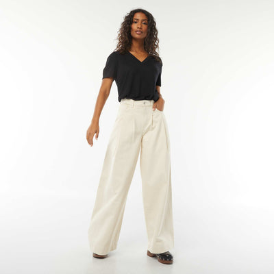 Jean large taille haute BLANC