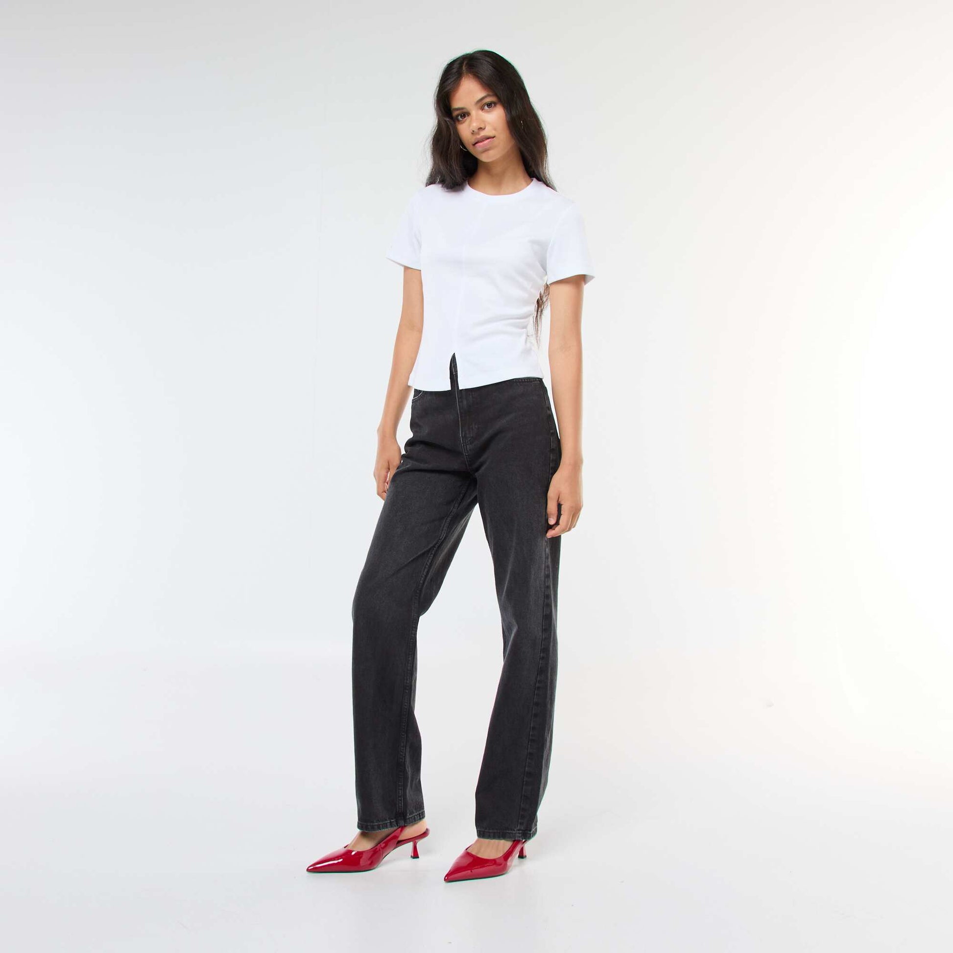 Jean straight taille haute GRIS