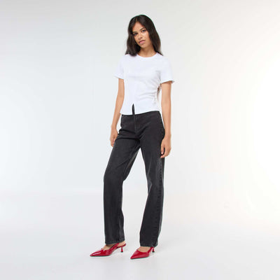 Jean straight taille haute GRIS