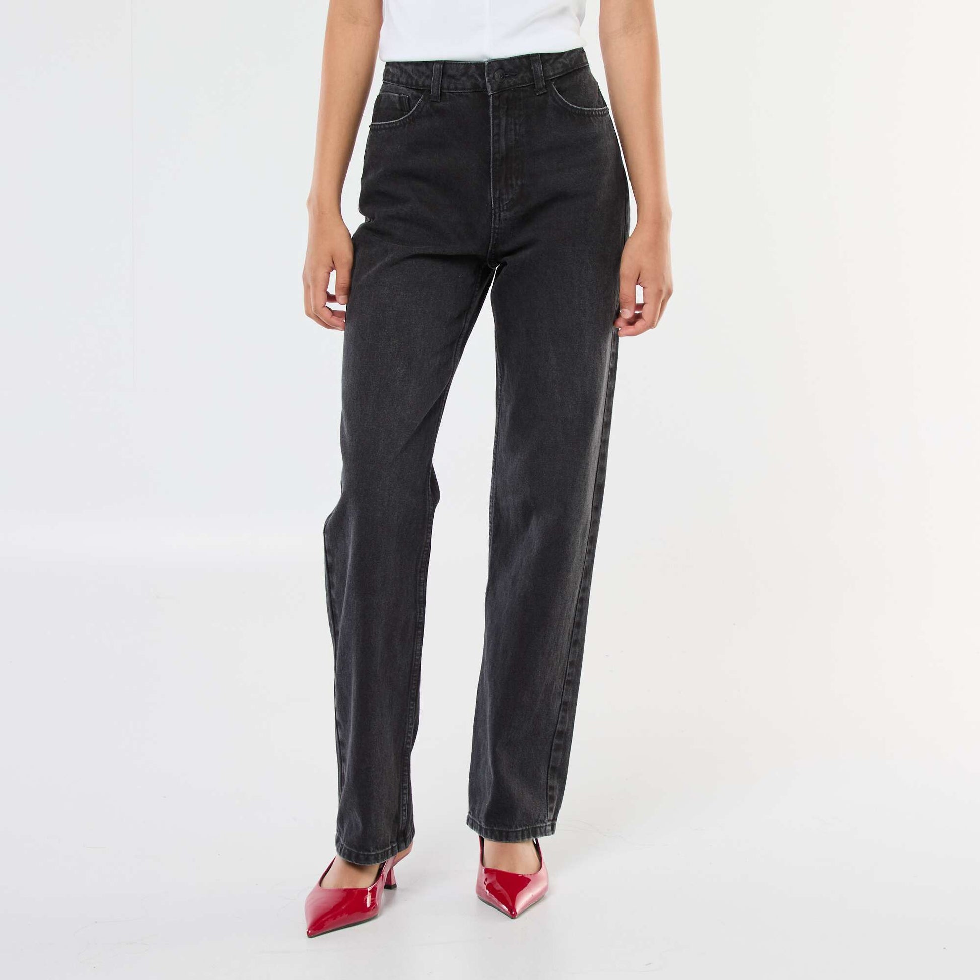 Jean straight taille haute GRIS