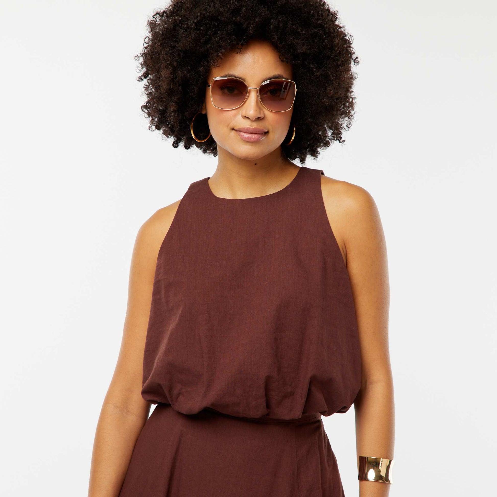 Top sans manches forme ballon MARRON