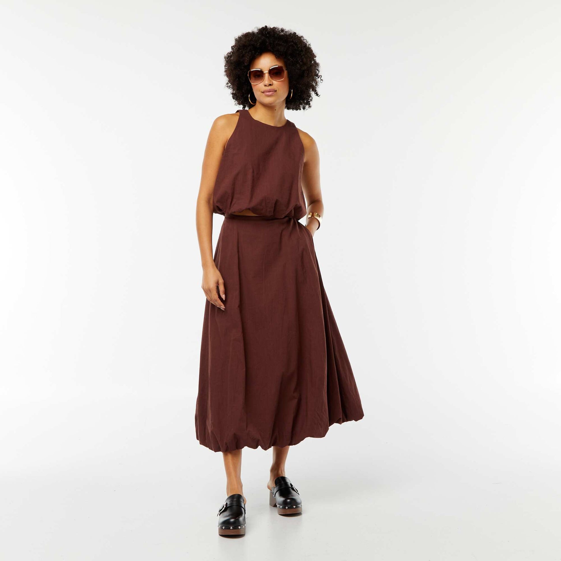 Top sans manches forme ballon MARRON