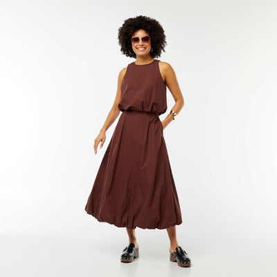 Jupe évasée midi forme ballon MARRON