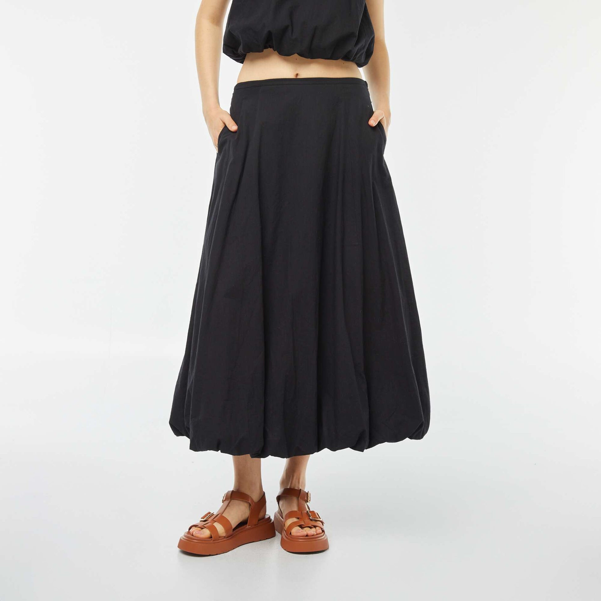Jupe évasée midi forme ballon NOIR