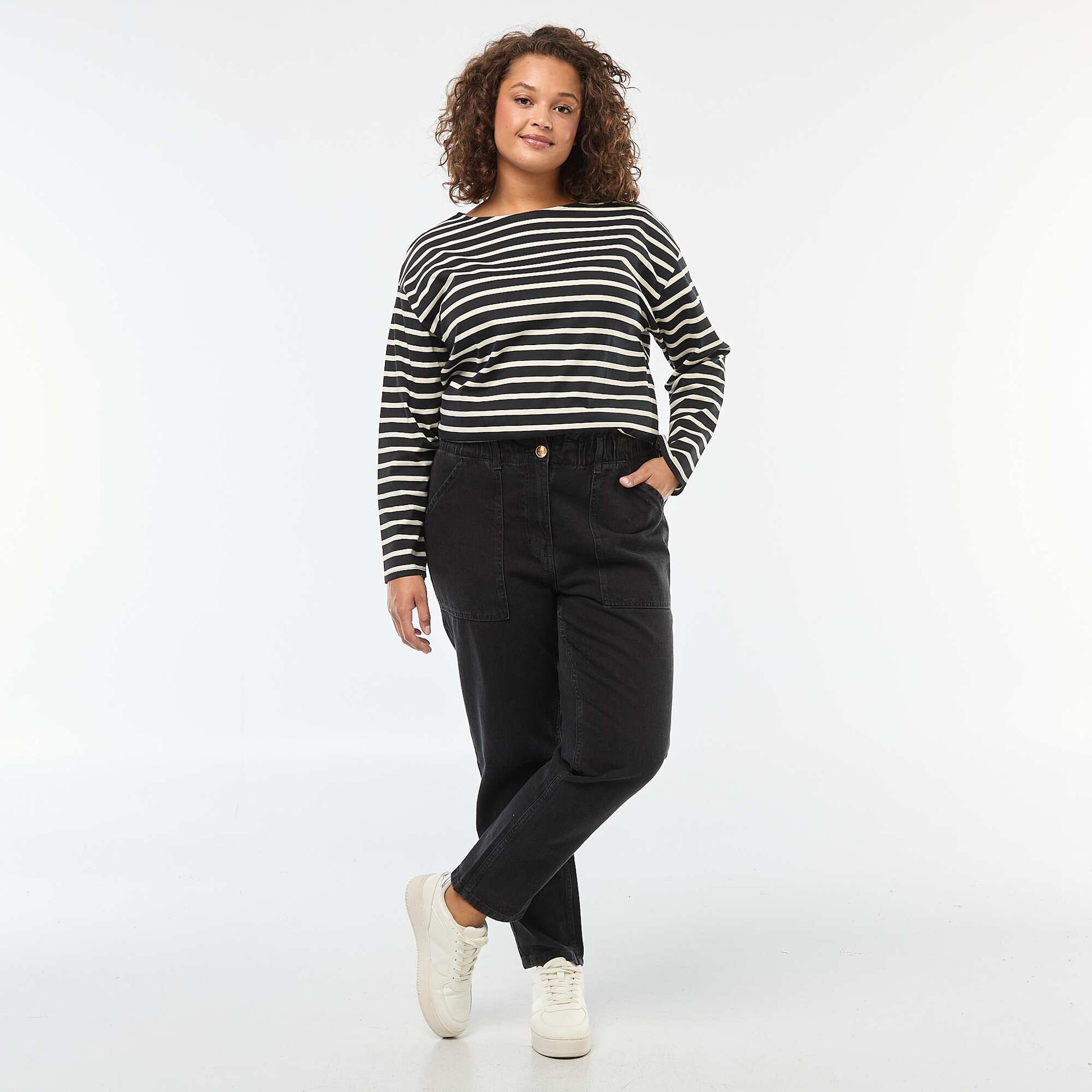 Jean mom à la taille élastiquée GRIS