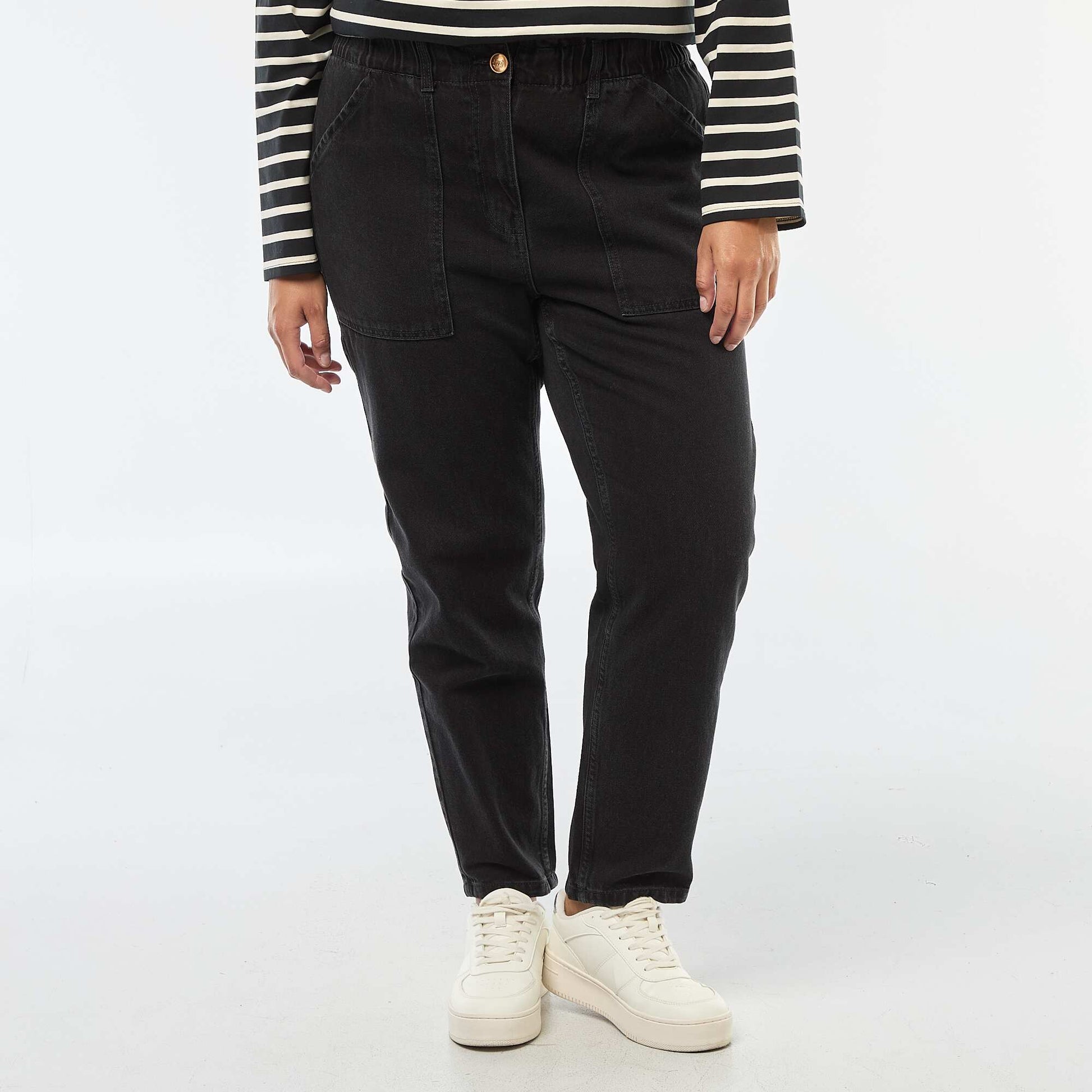 Jean mom à la taille élastiquée GRIS