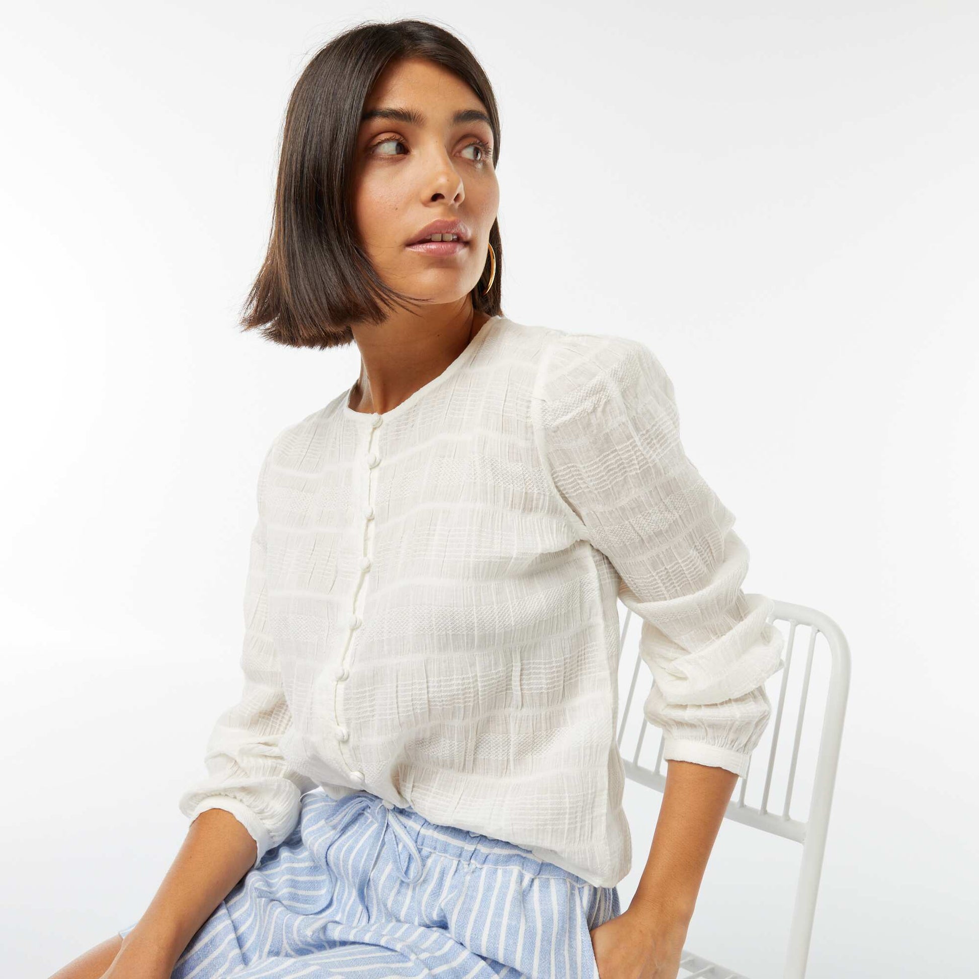 Chemise fluide en maille fantaisie BEIGE