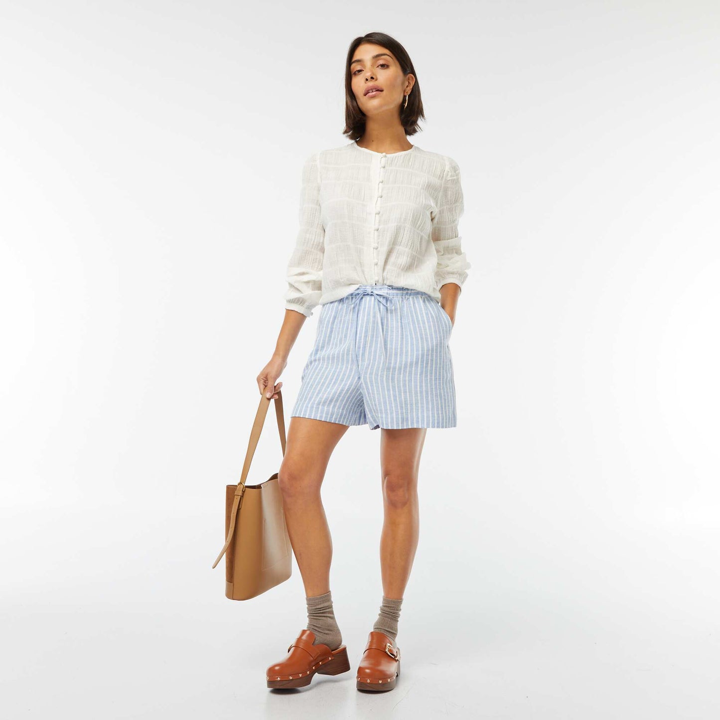Chemise fluide en maille fantaisie BEIGE
