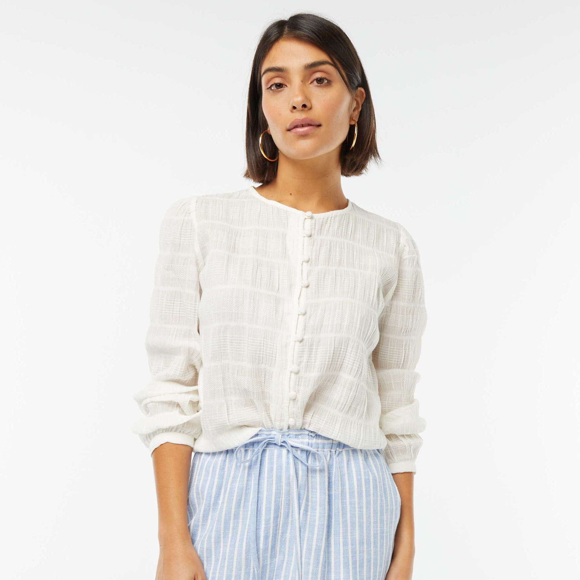 Chemise fluide en maille fantaisie BEIGE