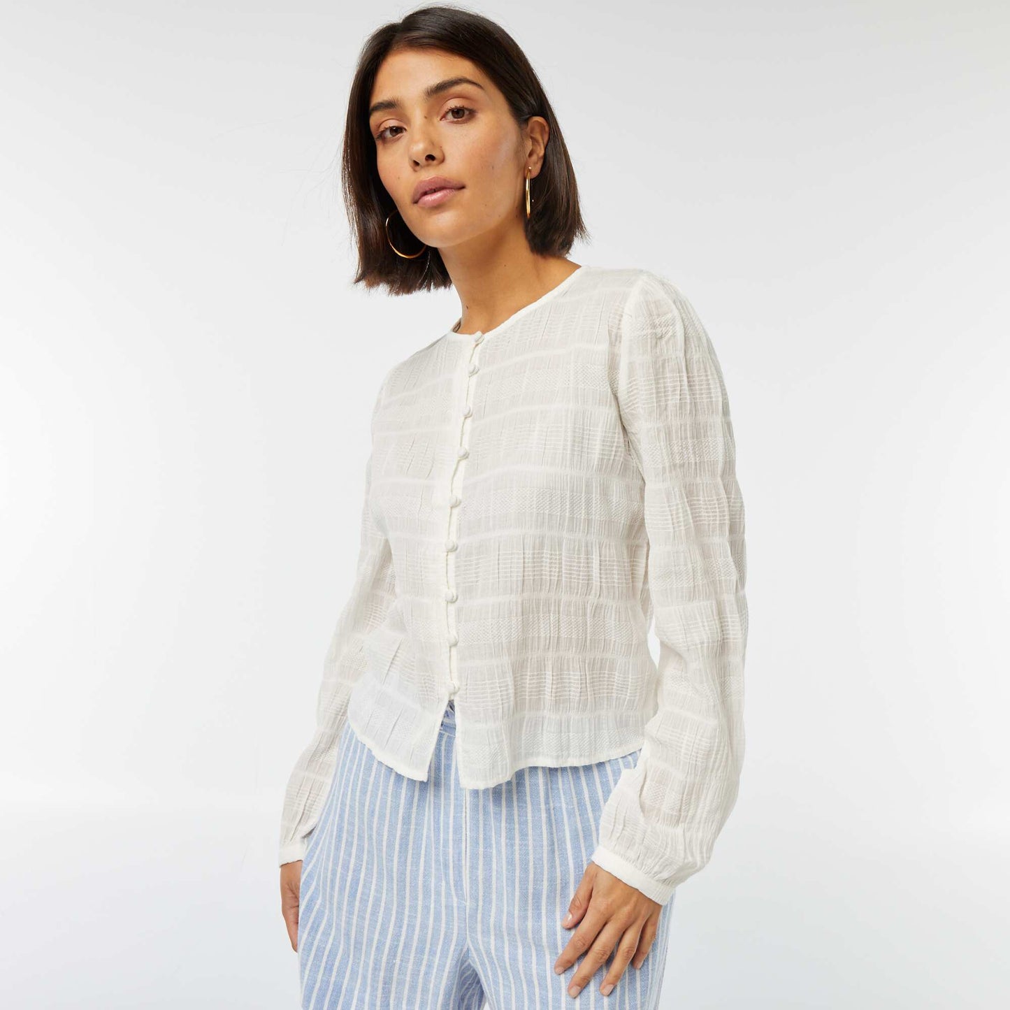 Chemise fluide en maille fantaisie BEIGE