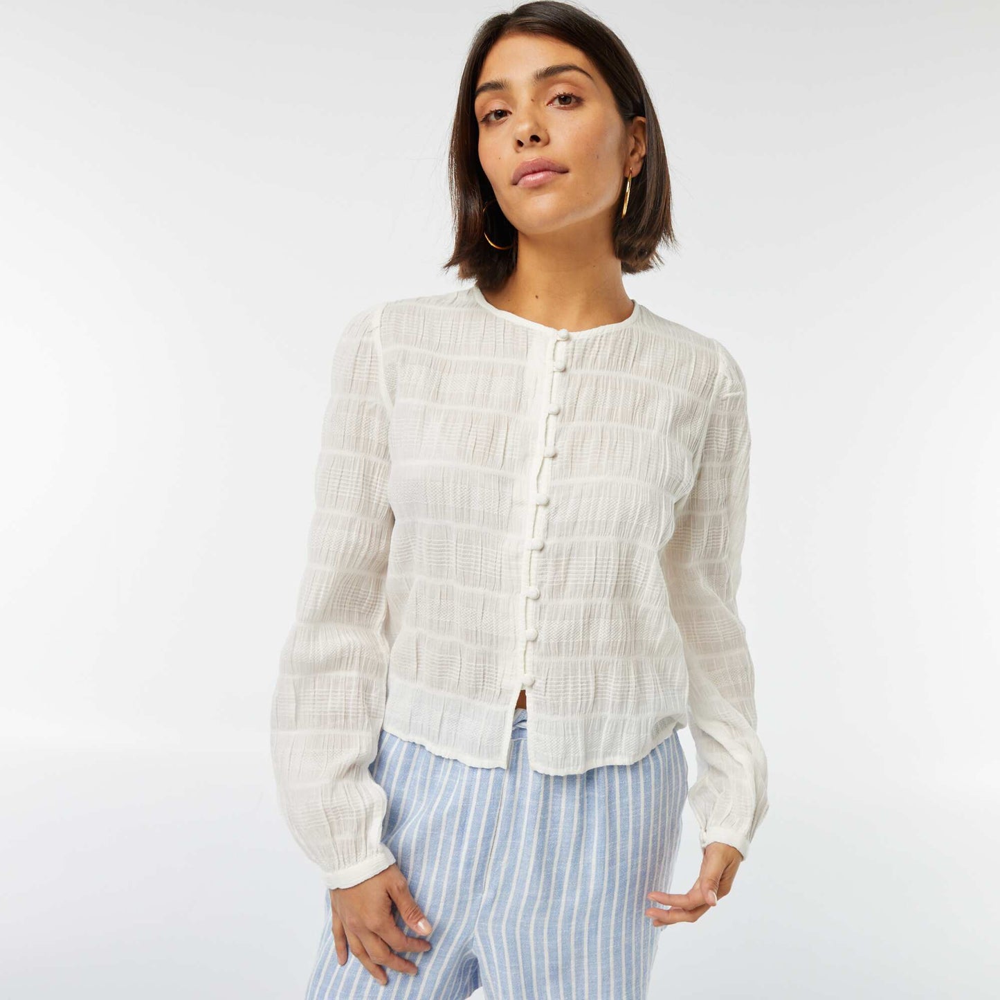 Chemise fluide en maille fantaisie BEIGE