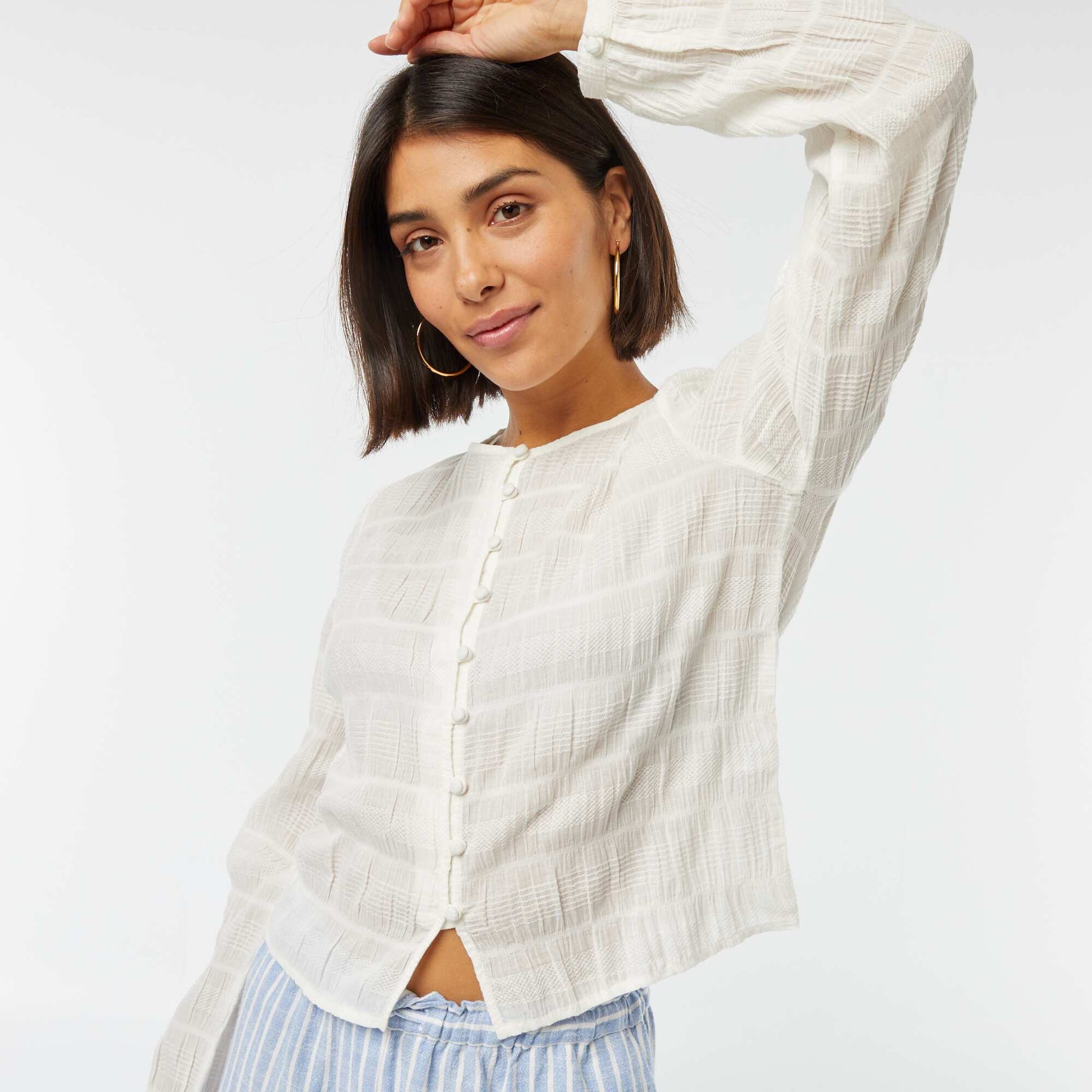 Chemise fluide en maille fantaisie BEIGE