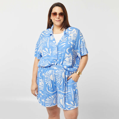 Chemise fluide imprimé marin BLEU
