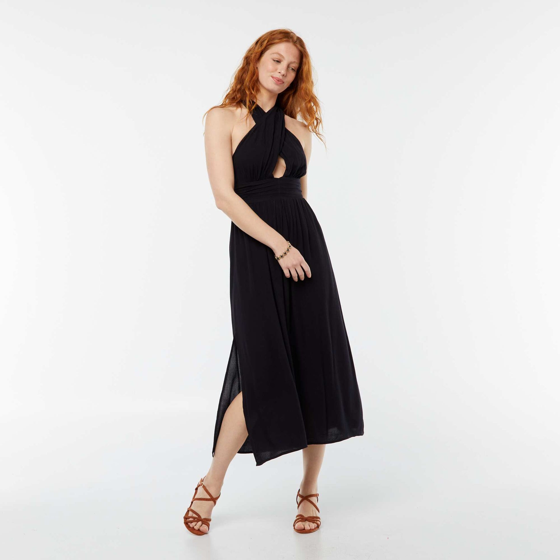 Robe longue fluide avec large décolleté NOIR
