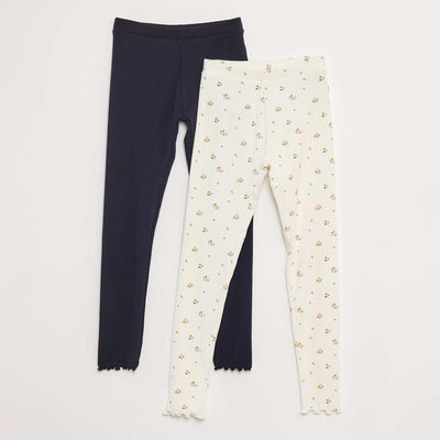 Lot de leggings côtelés 1 imprimé + 1 uni - 2 pièces BLEU