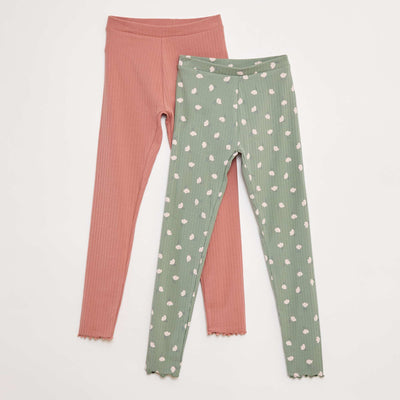 Lot de leggings côtelés 1 imprimé + 1 uni - 2 pièces ROSE