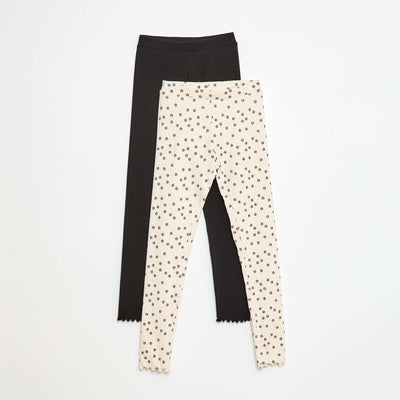 Lot de leggings côtelés 1 imprimé + 1 uni - 2 pièces NOIR
