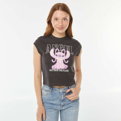 Tee-shirt cropped imprimé 'Angel' NOIR
