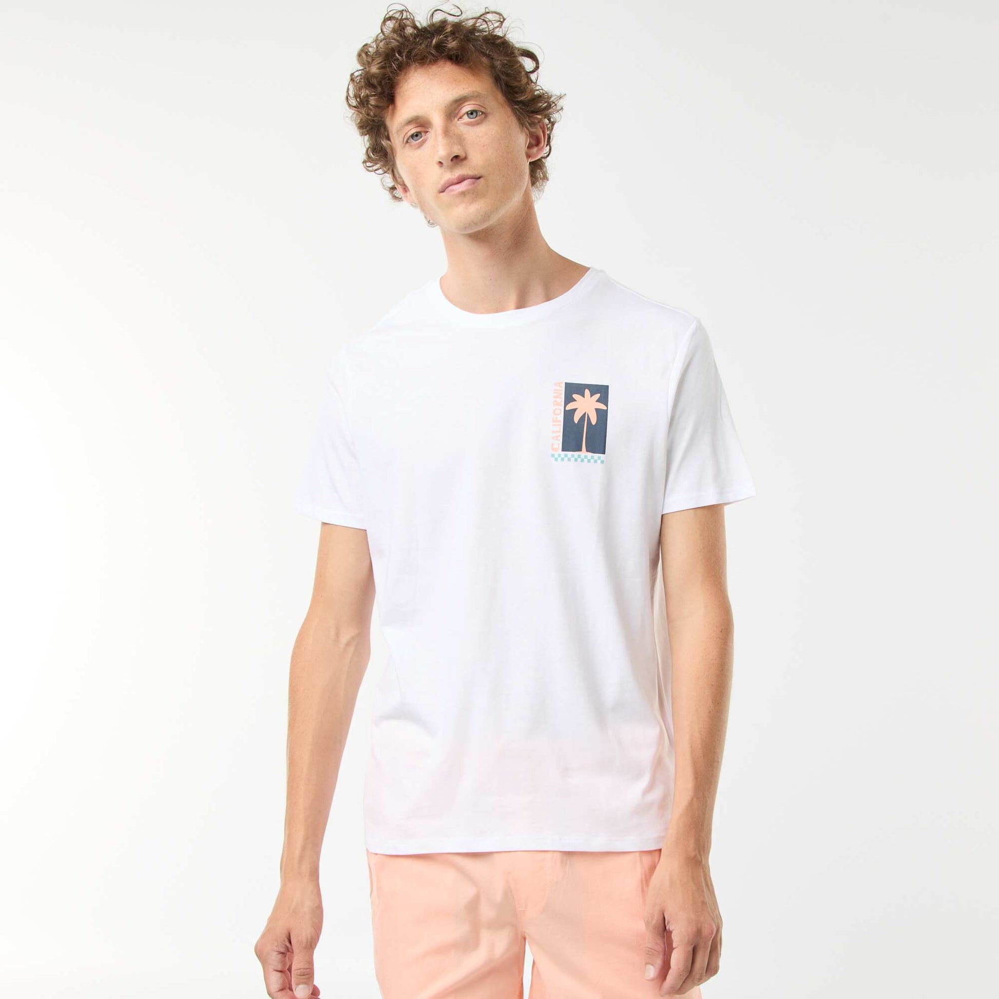 T-shirt manches courtes imprimé recto-verso 'Surf' BLANC