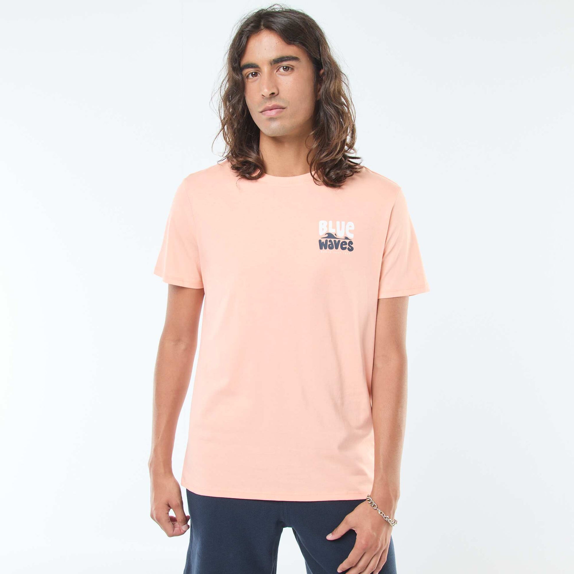 T-shirt manches courtes imprimé recto-verso 'Surf' ORANGE