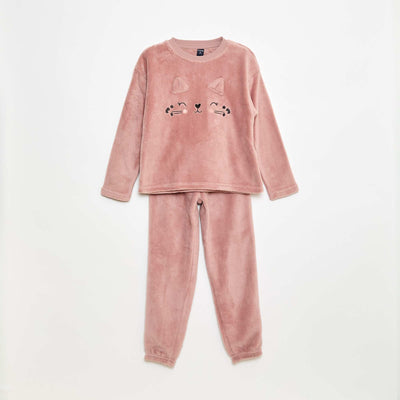 Ensemble pyjama polaire long sweat + pantalon - 2 pièces ROSE