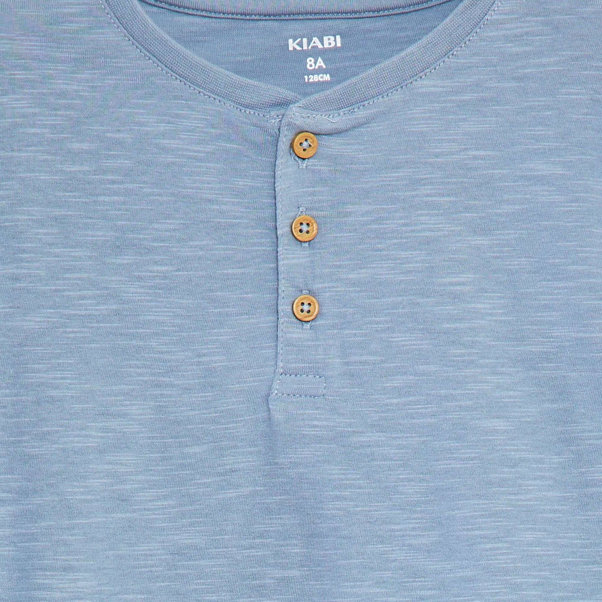 T-shirt à manches longues et col tunisien BLEU