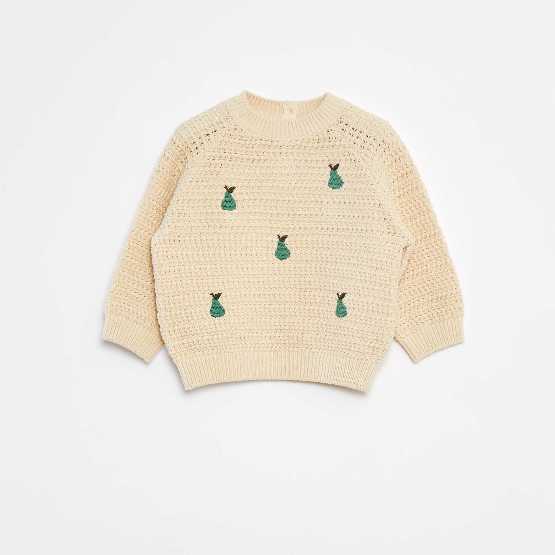 Pull en maille broderies 'poire' BLANC
