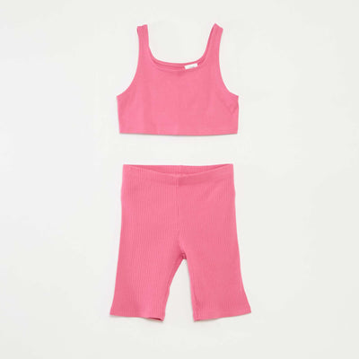 Ensemble sport débardeur + cycliste côtelé - 2 pièces ROSE