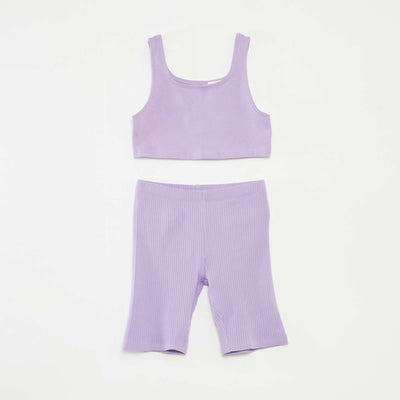Ensemble sport débardeur + cycliste côtelé - 2 pièces VIOLET