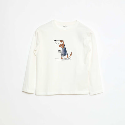 T-shirt imprimé à manches longues BLANC