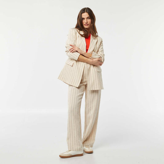 Pantalon rayé à pinces BEIGE