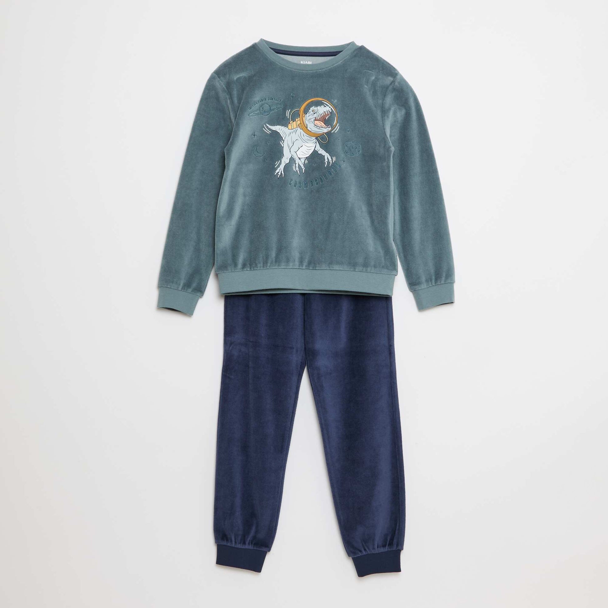 Ensemble pyjama en velours imprimé sweat + pantalon - 2 pièces BLEU