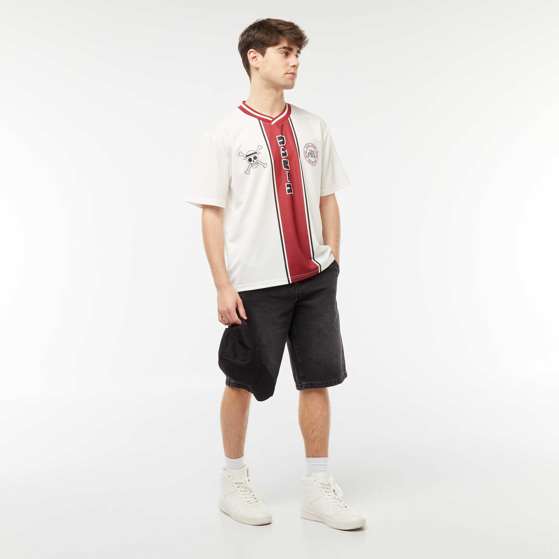 Tee-shirt style sport 'One Piece' BLANC/ROUGE