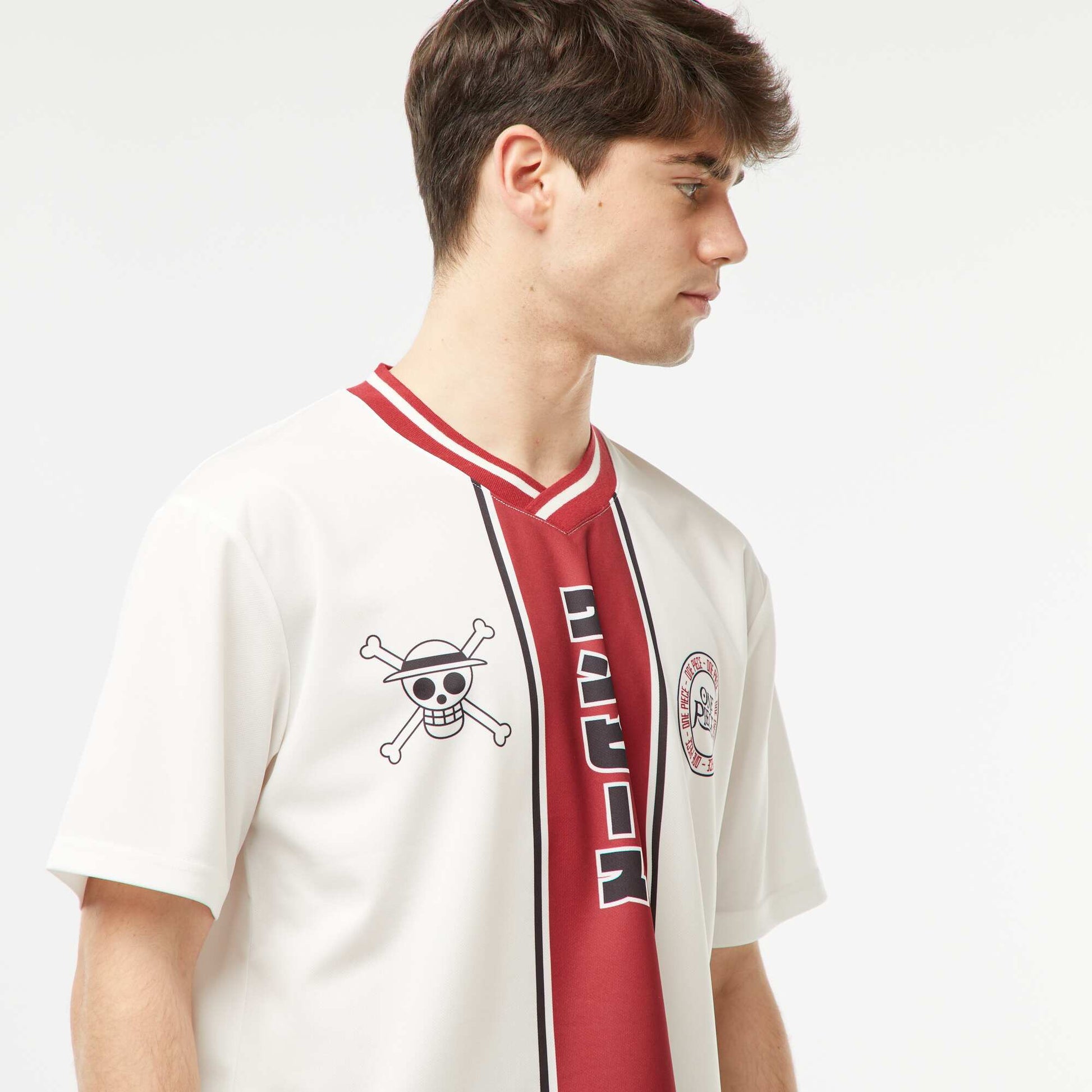 Tee-shirt style sport 'One Piece' BLANC/ROUGE