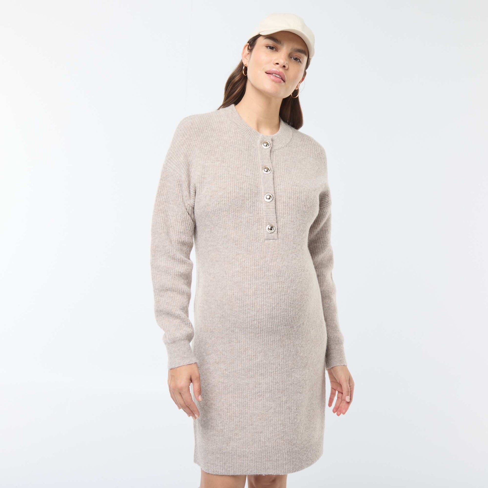 Robe pull d'allaitement à ouverture boutonnée BEIGE