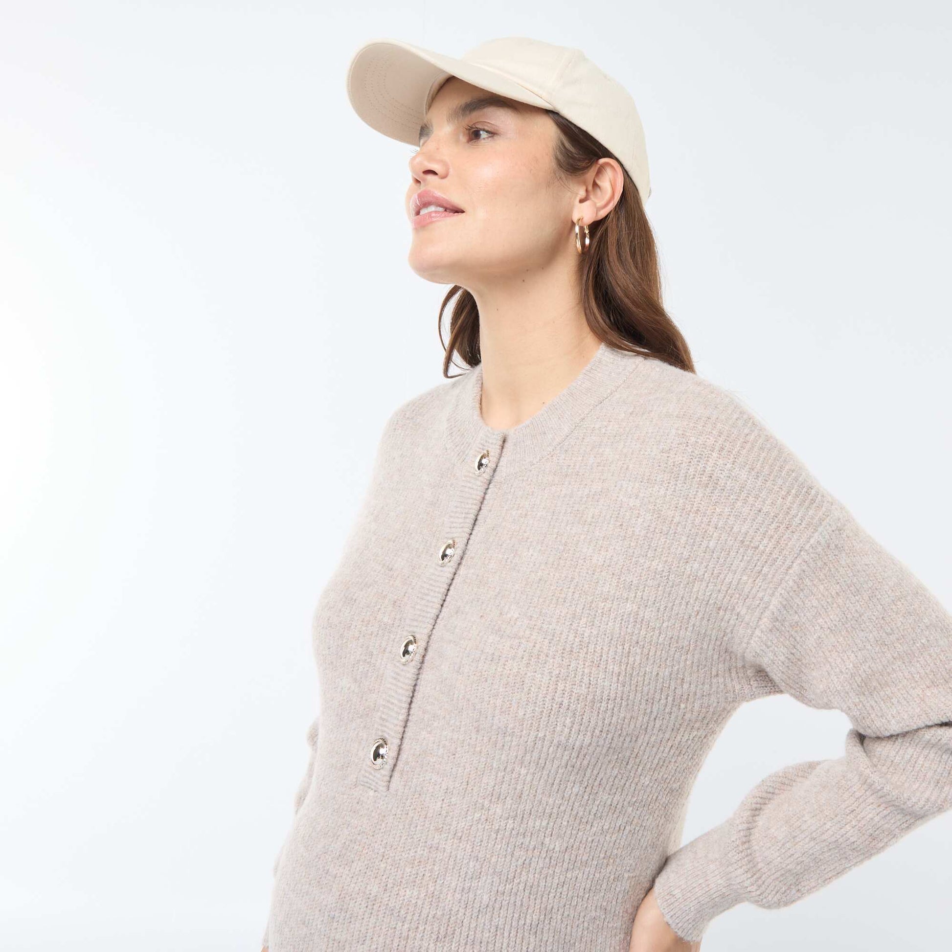 Robe pull d'allaitement à ouverture boutonnée BEIGE