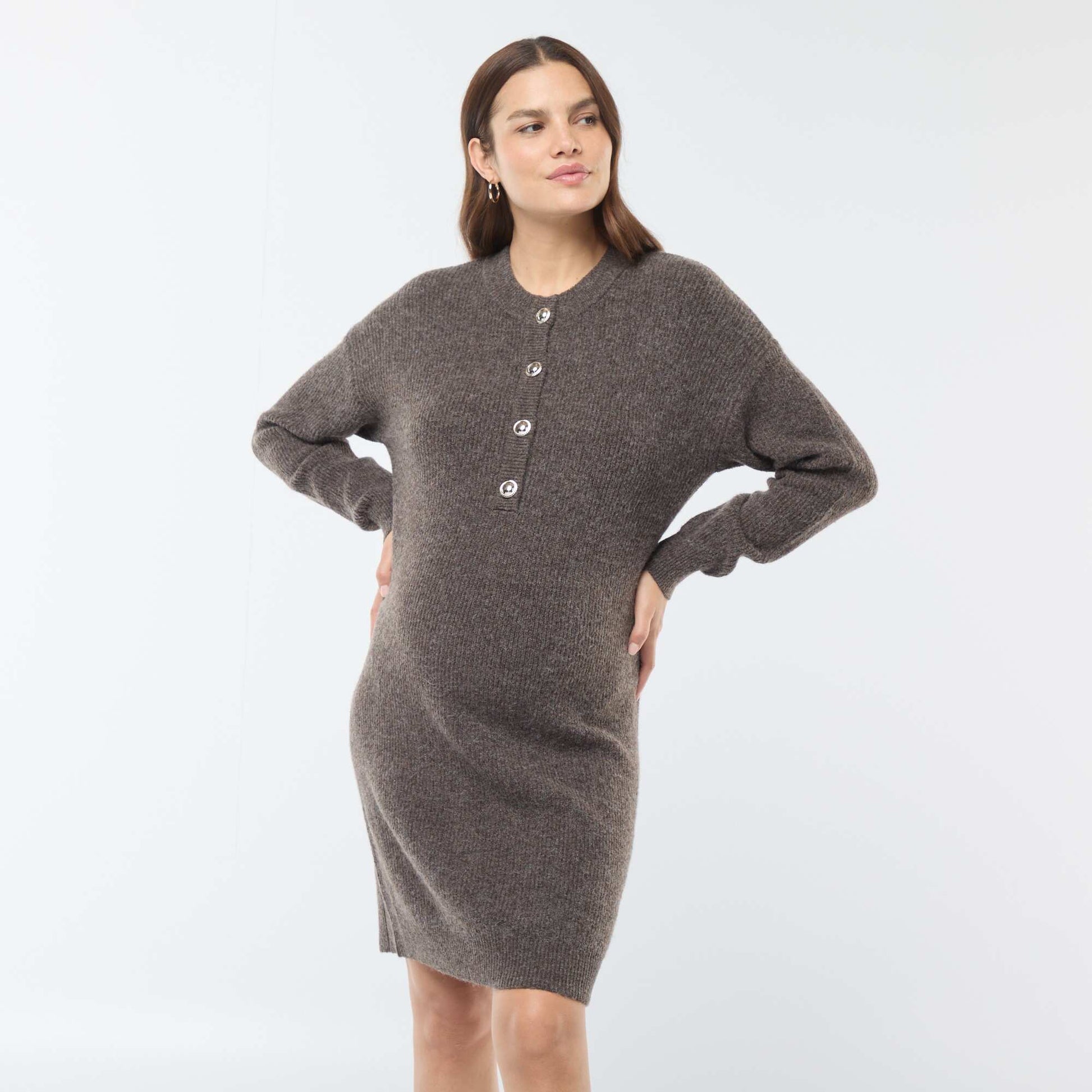 Robe pull d'allaitement à ouverture boutonnée MARRON