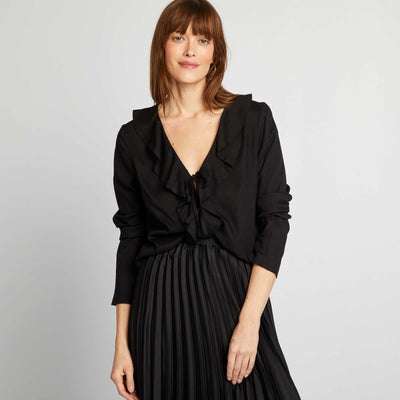Blouse à volants à nouer NOIR