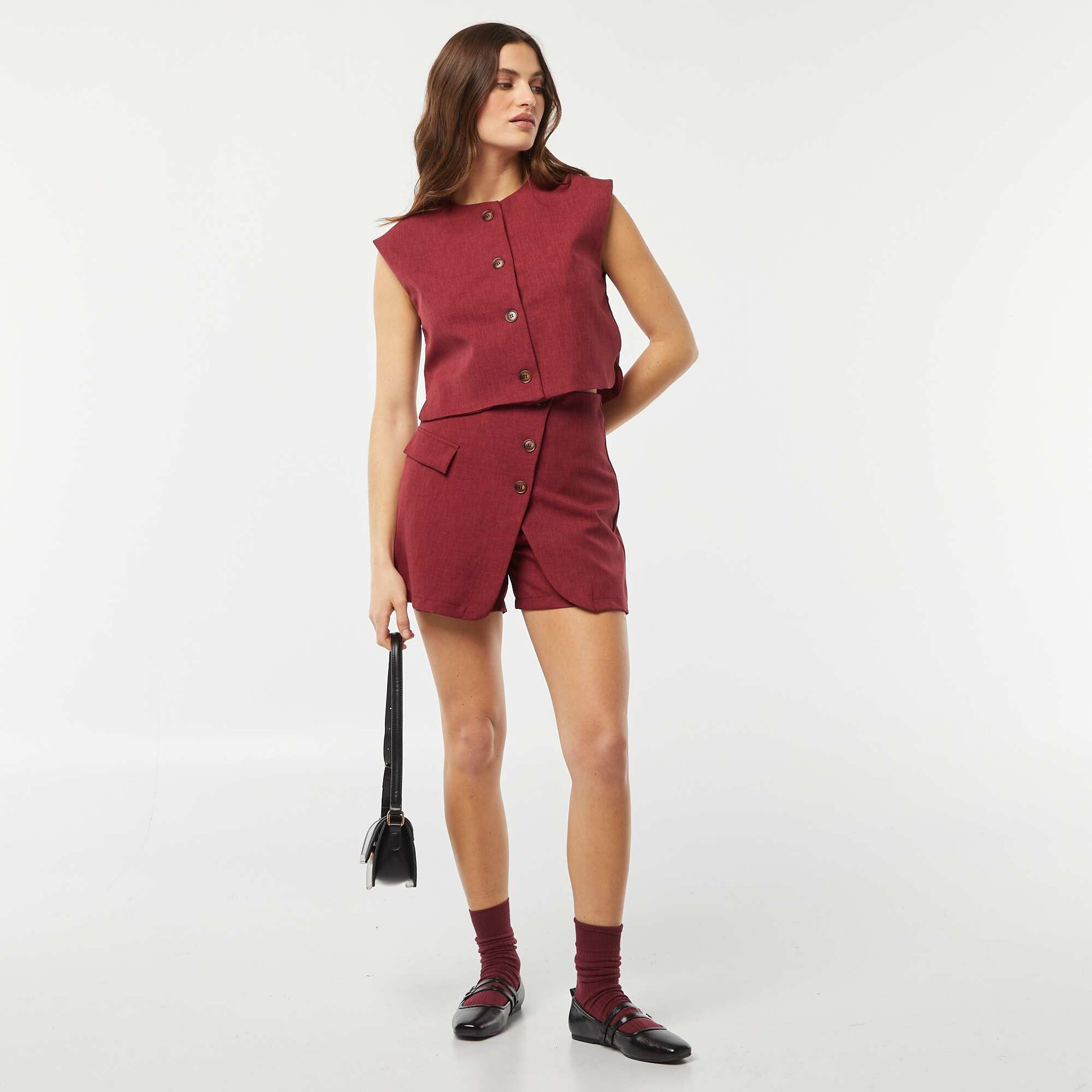 Veste sans manches unie ROUGE