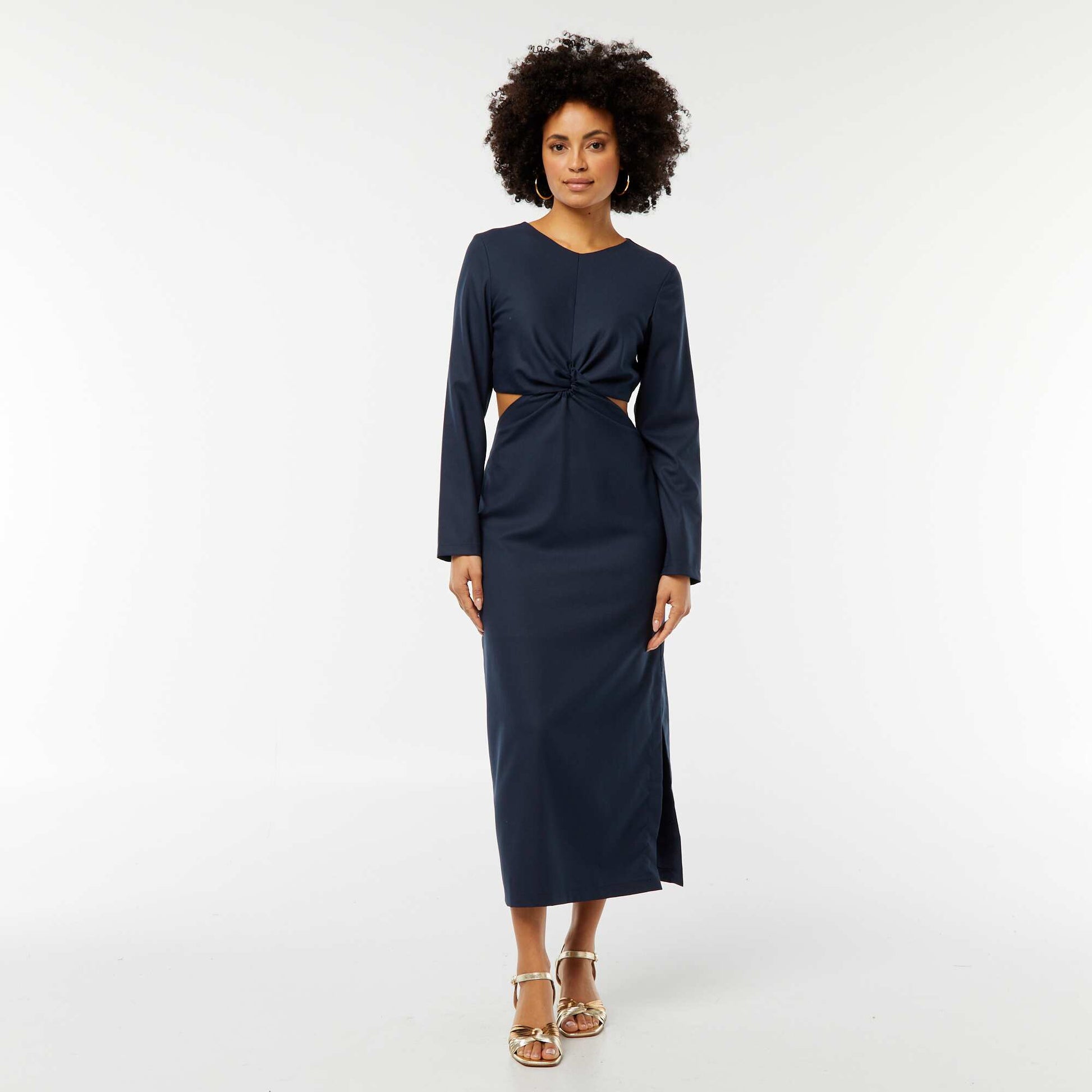 Robe midi effet twiste devant BLEU
